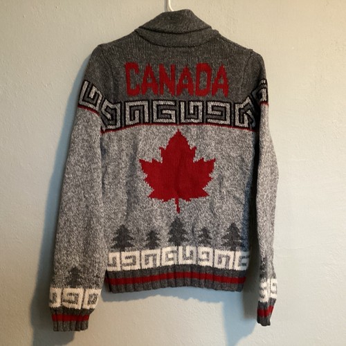 Canadiana Youth Size XL Full Zip Knit Sweater Cardigan Long Sleeve Wool Blend - Picture 6 of 12