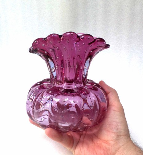 MURANO VENETIAN SEGUSO VETRI PURPLE BULLICANTE ART GLASS BOWL VASE - Picture 6 of 6