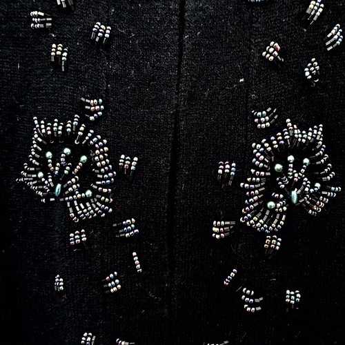 PEM America Vintage '90s Womens Large Black Beaded Design Long Sleeve Cardigan - Picture 3 of 7