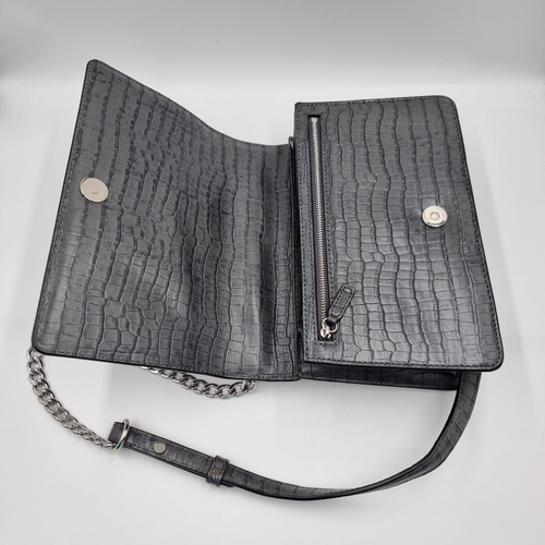 Oroton Forte Charcoal Genuine Leather Texture Slim Clutch Crossbody Bag Purse - Picture 10 of 15