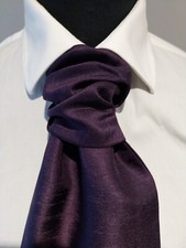 Dark Purple Men's  Boys Dupion Scrunch Tie Cravats  Handkerchief set