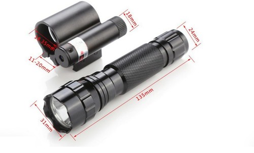Lampe Tactique + Laser Adaptable Rail 11 ou 20mm Picatinny Weaver Chasse - Imagen 5 de 12