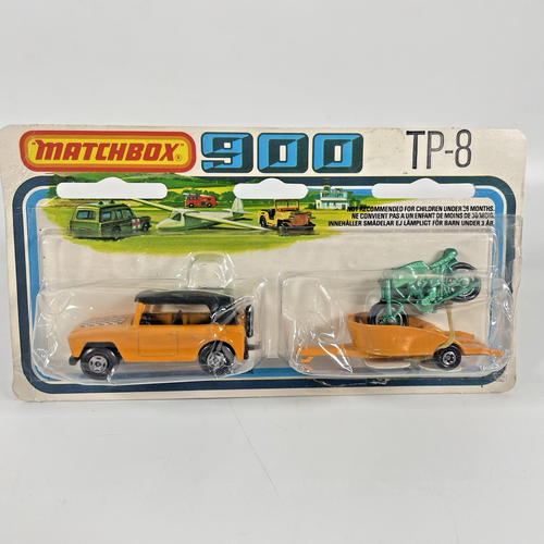 Matchbox 900 TP-8 Orange Field Car/Trailer & Green Motorcycle - Sealed - Picture 1 of 9