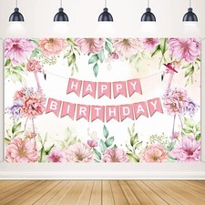 Pink Happy Birthday Backdrop Rose Flowers Birthday Photography Backdrop Flora...