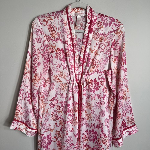 Oscar De La Renta Pink Label Lightweight Robe House Coat-Pink Floral-Small - Picture 3 of 9
