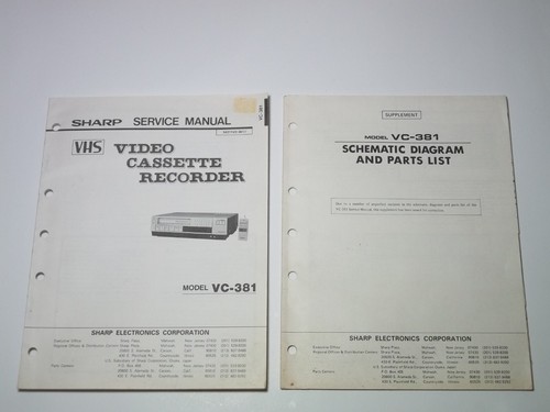 Sharp VC-381 VCR Original Service Manual Schematics and Parts List - Picture 1 of 15