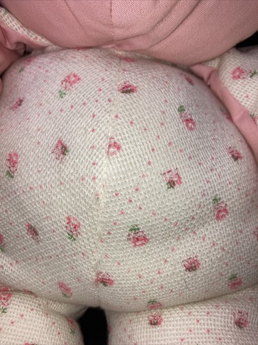 Vintage Hand Made Teddy Bear White Pink Flowers 18 inches - Picture 9 of 11