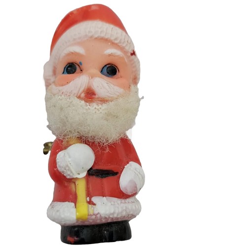 Vintage 3" Plastic Santa Christmas Brooch figural faux fur beard 1950s  - Picture 1 of 11