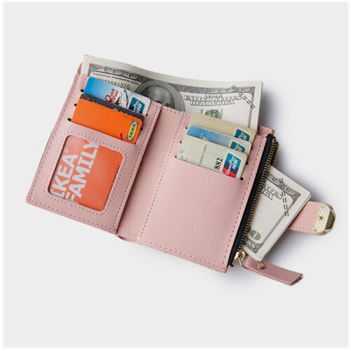 Soild Color Women Bifold Wallet Leather Coin Purse Credit Card Holder Clutch Bag - Picture 2 of 6