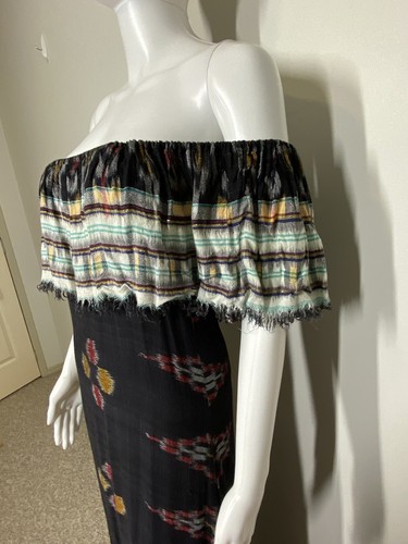Erika Pena Maxi Dress Ruffle Black and Pattern Cotton Voile Tiered Sz XS - Picture 7 of 17