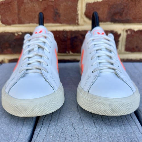 VEJA Campo Chromefree Sneaker White Orange Fluo Womens Size 5 US 36 EU Leather - Picture 5 of 11