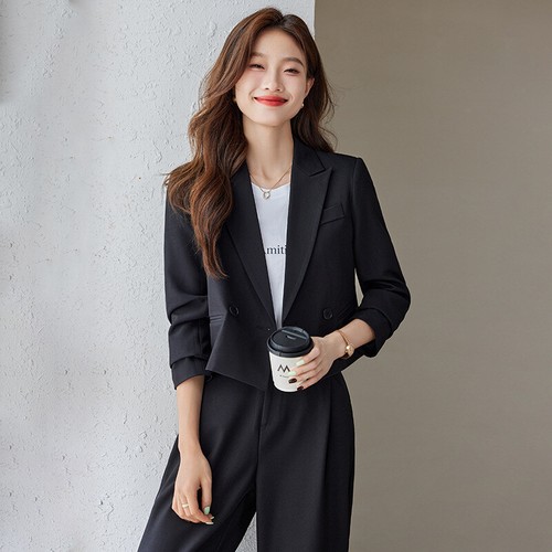 New Women's Long Sleeves Coat Blazer Suit Set Formal Business Wide Leg Pants Set - Picture 3 of 27