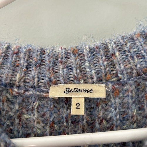 Suéter Bellerose Para Mujer Azul Manga Abullonada Acanalada Mezcla Lana Top Talla 2 - Imagen 2 de 9