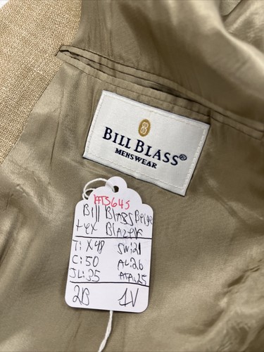 SPRING/SUMMER Bill Blass Men's Beige Solid Silk Blend Blazer 48L $595 - Picture 8 of 10