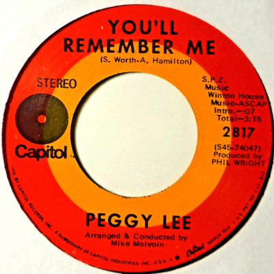 Peggy Lee You'll Remember Me / Have You Seen My Baby Female Voc VG+ 45 7'' Vinyl
