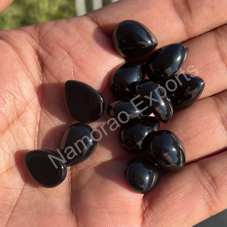 Natural Black Onyx Pear 3x5 mm to 15x20 mm Cabochon Loose Gemstone Lot - Image 3 of 4