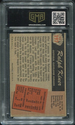 1955 Bowman #197 Ralph Kiner Cleveland Indians - GMA Authentic - Picture 2 of 2