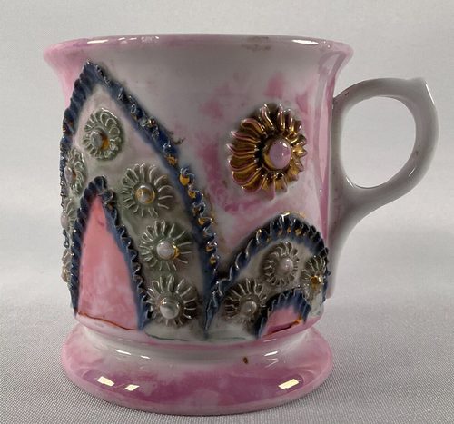 Antique Shaving Mug Ironstone Applied Decoration - Picture 1 of 4