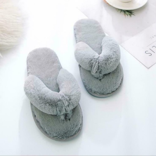Womens Flip Flop Slippers Indoor Faux Fur Warm Winter Ladies Thong House Shoes - Picture 14 of 25