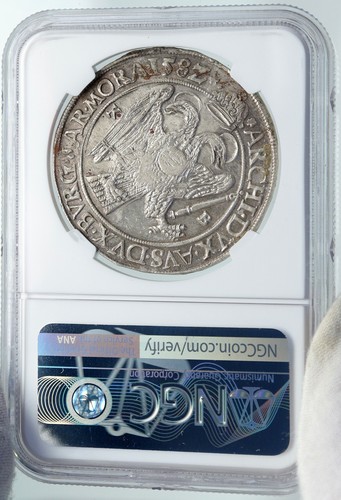 1582 HUNGARY King RUDOLF II Crowned Eagle Antique Silver Taler Coin NGC i87201 - Picture 4 of 5