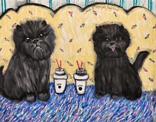 Affenpinscher drinking Coffee Art Print 5x7 Dog Collectible Artist KSams