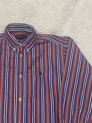 Boys Ralph Lauren Button Down Shirt Sz 7 Blue Red Stripe Pony - Picture 2 of 7