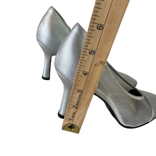 Vintage Yves Saint Laurent klassische Pumps Silber Mesh spitz zulaufend Absätze Größe 7 M - Bild 11 von 11