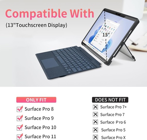 Case fit Microsoft Surface Pro 11/10 /9/8 13-Inch, with Stent Cover, Hand Strap - Picture 3 of 7