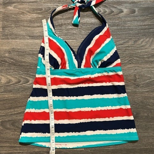 Catalina Small Tankini Halter Top Swim Bathing Suit Teal Blue Red White Stripes - Picture 3 of 7