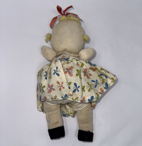 Zapatos de fieltro facial pintados de arte popular primitivo de colección hilo pelo hecho a mano calcetín muñeca - Imagen 2 de 12