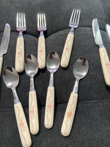 11er Set Corning rosa Blumengabeln, Löffel & Messer - Bild 7 von 10