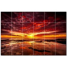 Sunset Ceramic Tile Wall Mural PT500980. 25.5" W x 17" H 24 4.25 tiles