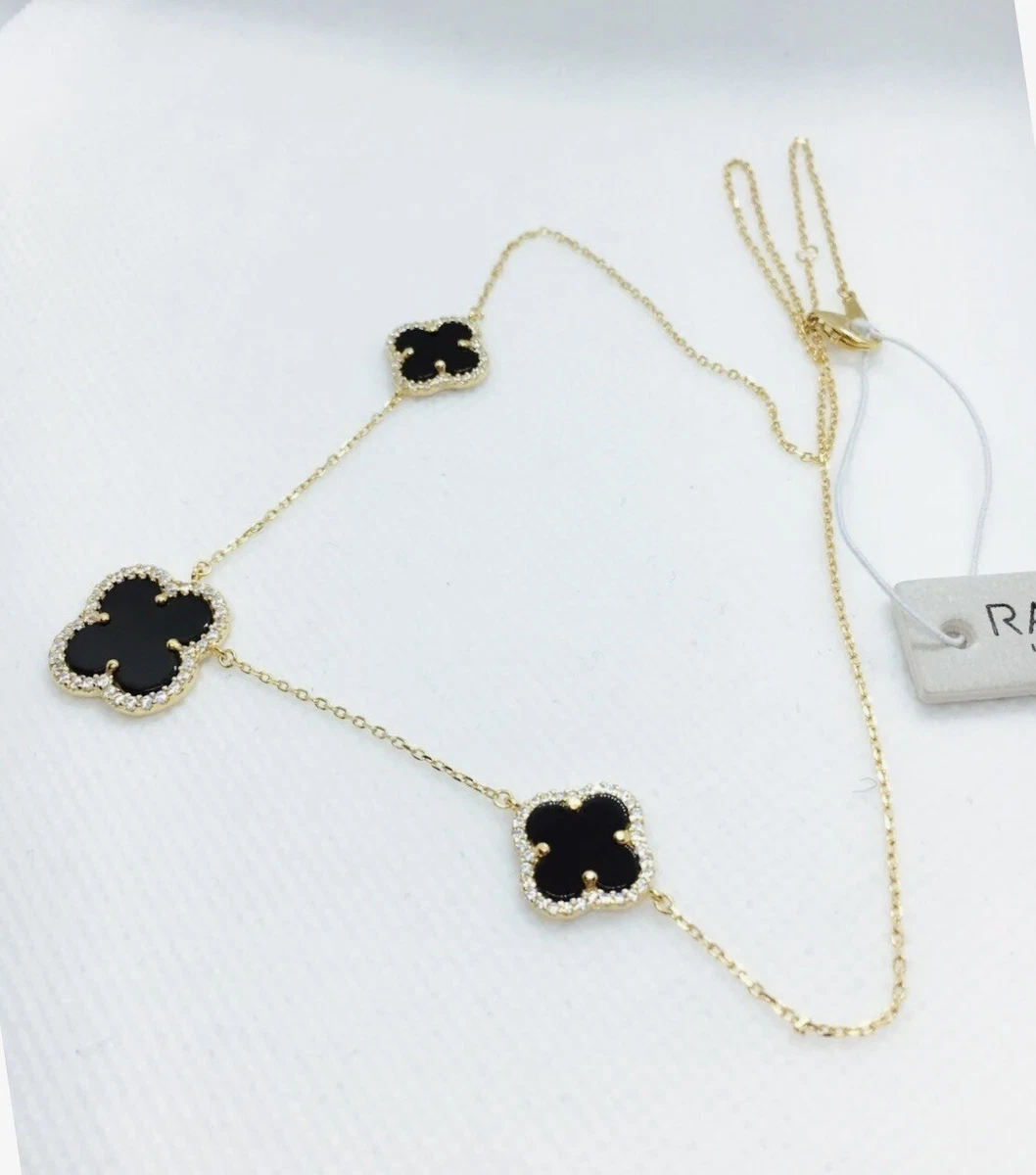 Rachel Zoe Black Clover 18K Gold Plated Sterling Silver Necklace