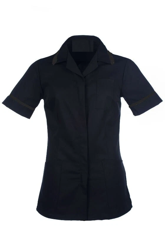 INSTEX WOMENS NURSES HEALTHCARE TUNIC DENTAL SALON CAREWORKER NHS PLAIN BLACK INS32B/BL