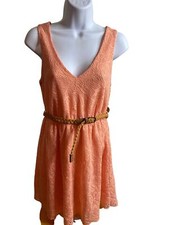 Rue21 peach belted lined lace overlay dress size small