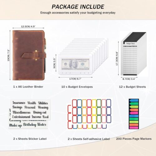 Handmade A6 Leather Budget Binder with Cash Envelopes - Elegant Money Organizer - Picture 6 of 9