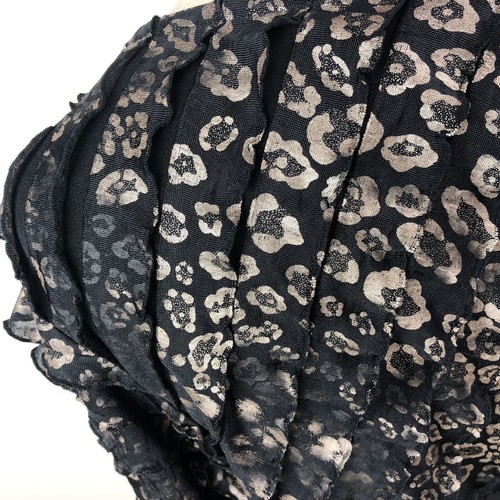 Caroline Rose Black Copper Metallic Textured Ruffle Tunic Floral Print Size LP - Picture 8 of 8