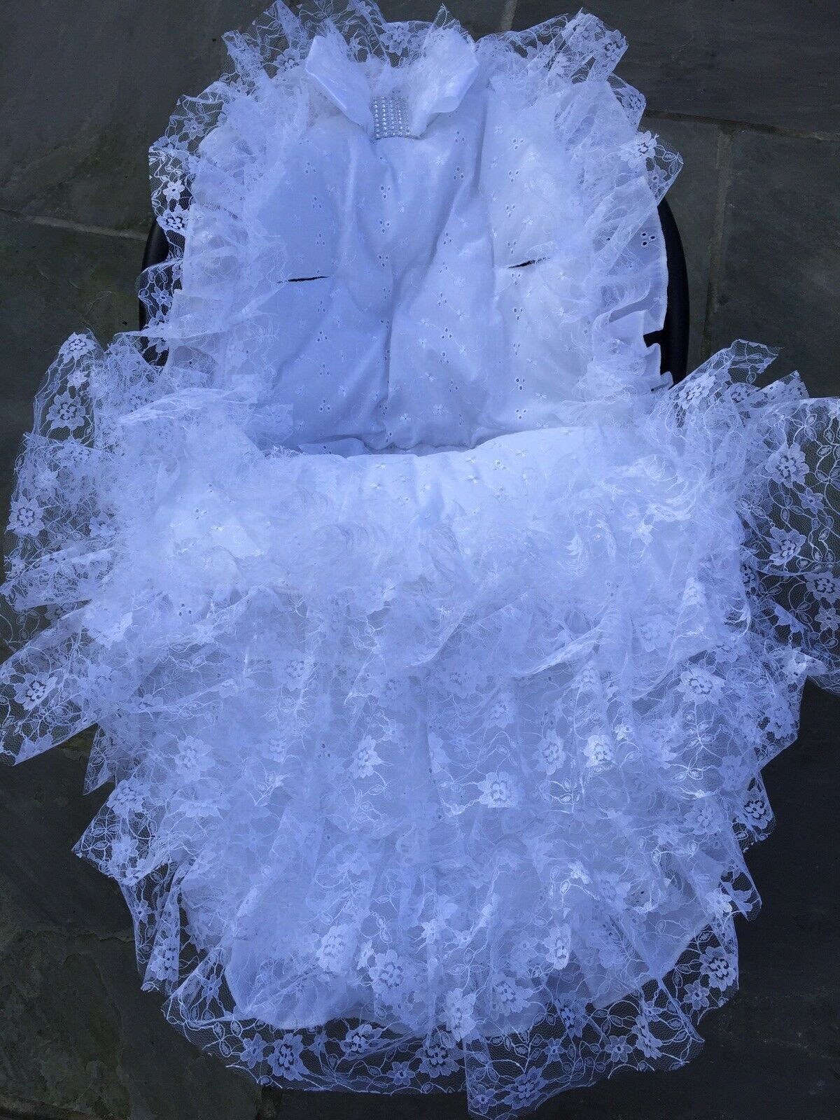 White universal baby car seat cosytoes/footmuff liner frilly bling personalised foto 6