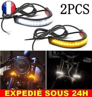 ✅2 Bandes Lumineuse LED Fourche Anneau Clignotant Moto Lumière 12V Feu Eclairage - Photo 1/4