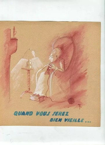Vintage Original Drawing Old Lady Woman Portrait Genre Scene - Picture 8 of 8