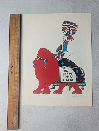 AUGUSTUS JANSSON QUEEN CITY INK Print Ad Woman on Lion Colorful Antique Original - Picture 3 of 4
