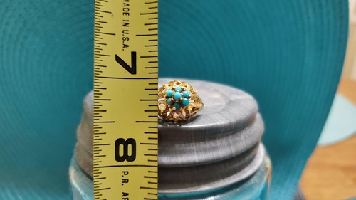 18k Yellow Gold Ring Turquoise Vtg Openwork Ring Sz 6.5 *3.11g* - Picture 11 of 12