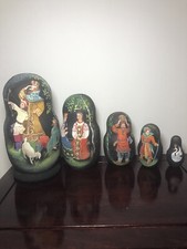 Russian Nesting Doll Fairytale Hand Painted 5 piece Set Signed