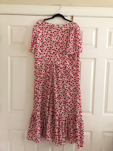 Talbots Plus Size 14W Floral Pink Cherry Cream Women Wrap Dress Formal - Picture 10 of 12