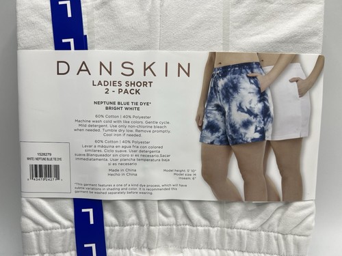 Women's Size L Danskin 2-Pack Shorts Neptune Blue Tie Dye/White - Picture 4 of 4