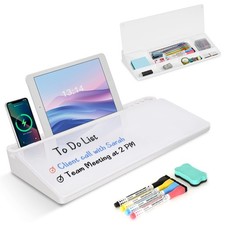 Desktop Glass Whiteboard with Storage, Desk Dry Erase White Board Stand