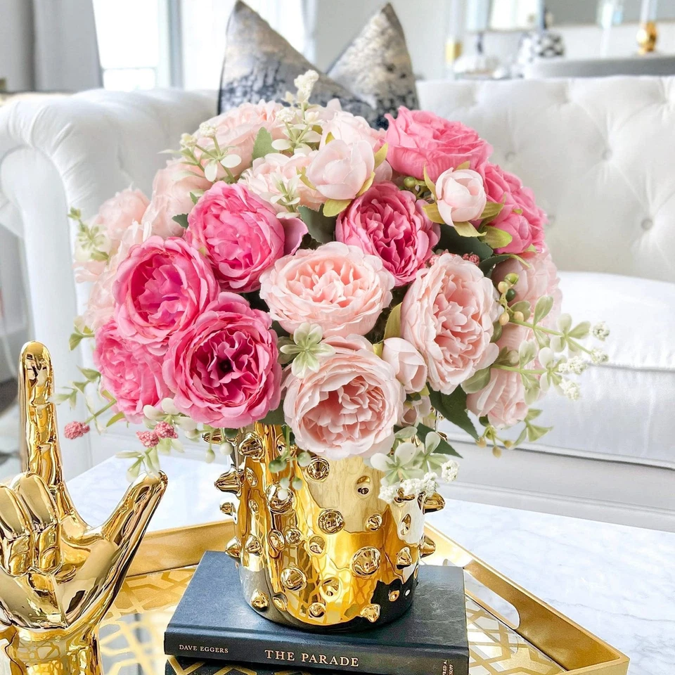 Artificial Peonies Silk Flowers, Pink Faux Peony Bouquet 4 Bundles Florals Ar... - Image 2 of 4