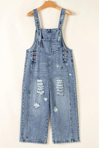 Denim-Overall mit weitem Bein und Latztasche im Used-Lo - Bild 6 von 14
