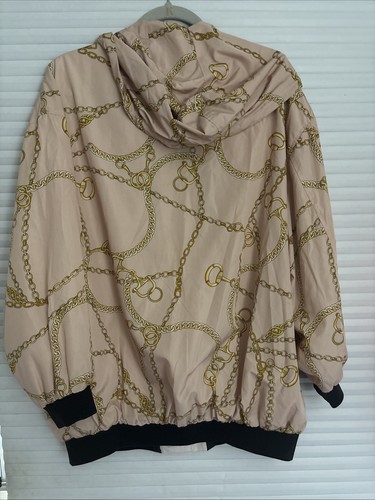 MNG MANGO WOMEN'S CHAIN PRINT STREET WEAR PREPPY HOODY JACKET LIGHT PINK SZ L - Imagen 4 de 4