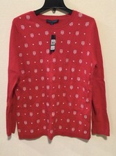 69 NEW Tommy Hilfiger Women's Red Pullover Sweater Large Casual Holiday TH Logo